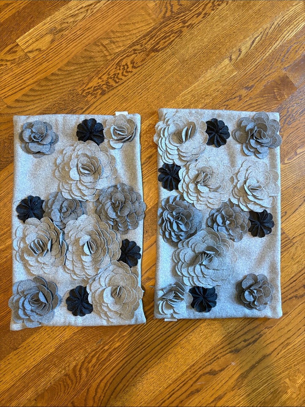 Decorative Floral Appliqué Accent Pillow Covers in Gray and Dark Gray